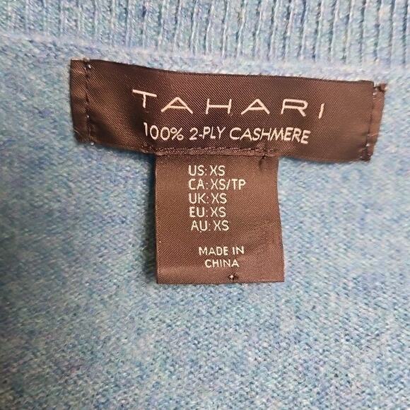 TAHARI 100% 2 Ply Cashmere Sweater Top Teal Blue XS - Picture 2 of 3